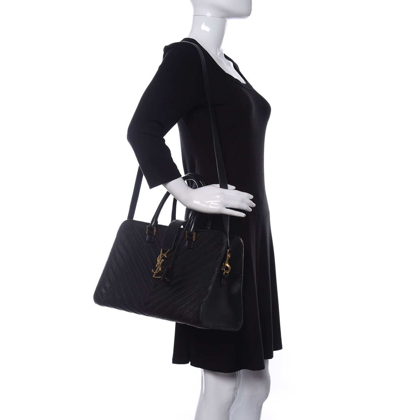 Calfskin Matelasse Chevron Medium Monogram Cabas Black