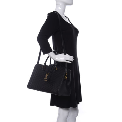 Saint Laurent Calfskin Matelasse Chevron Medium Monogram Cabas Black 2 of 12