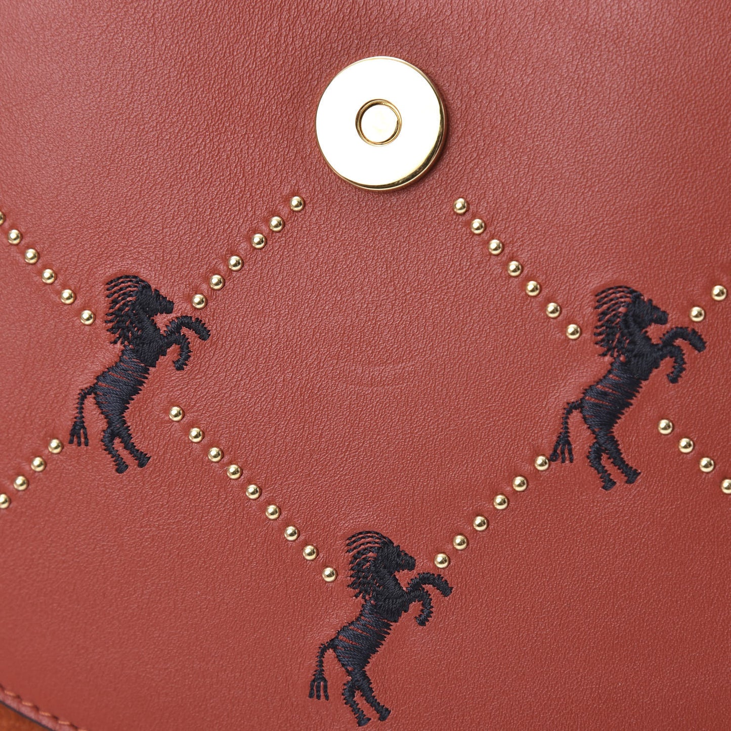 Calfskin Little Horses Embroidered Baroque Small Tess Bag Earthy Red