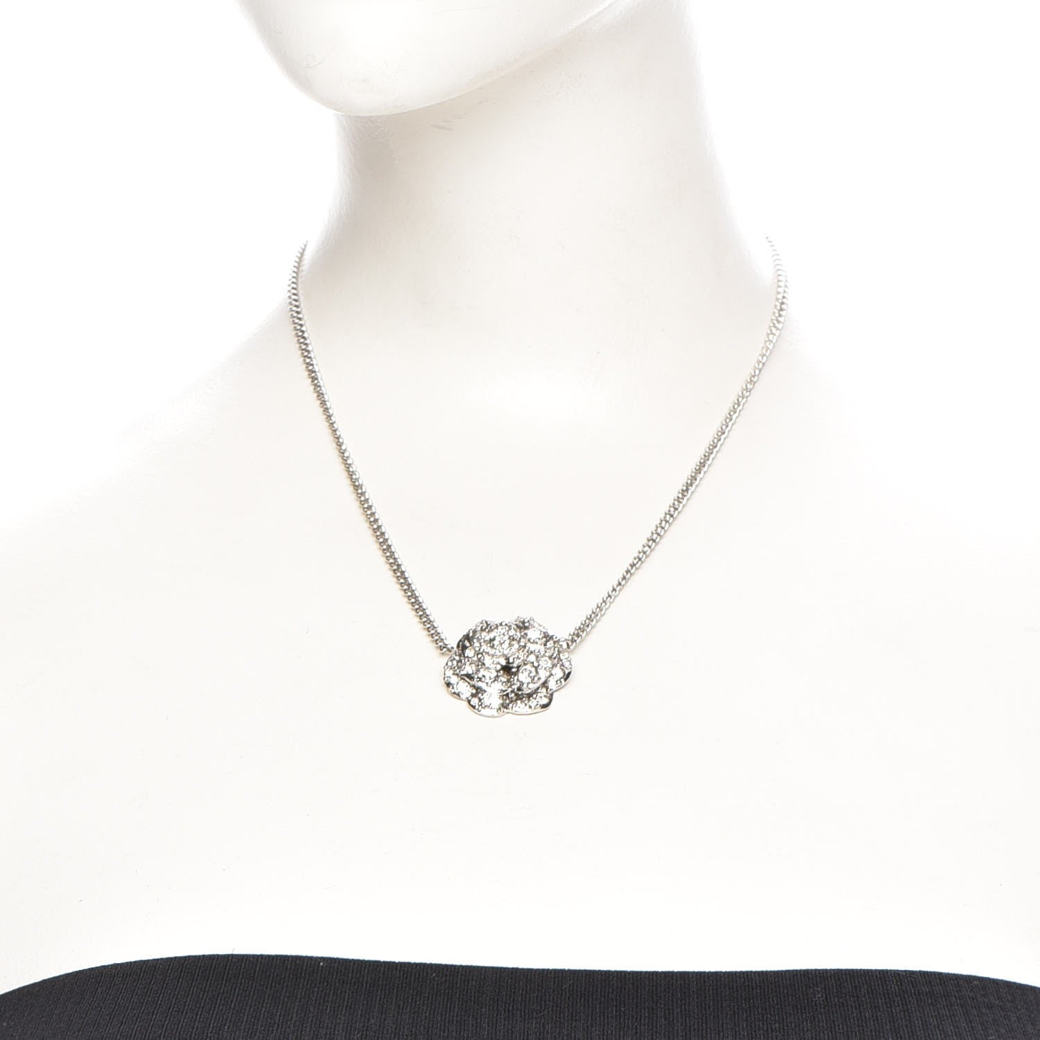 Chanel Swarovski Crystal Camellia CC Necklace Silver 2 of 5