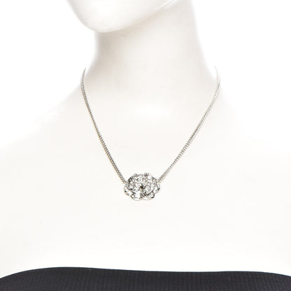 Chanel Swarovski Crystal Camellia CC Necklace Silver 2 of 5
