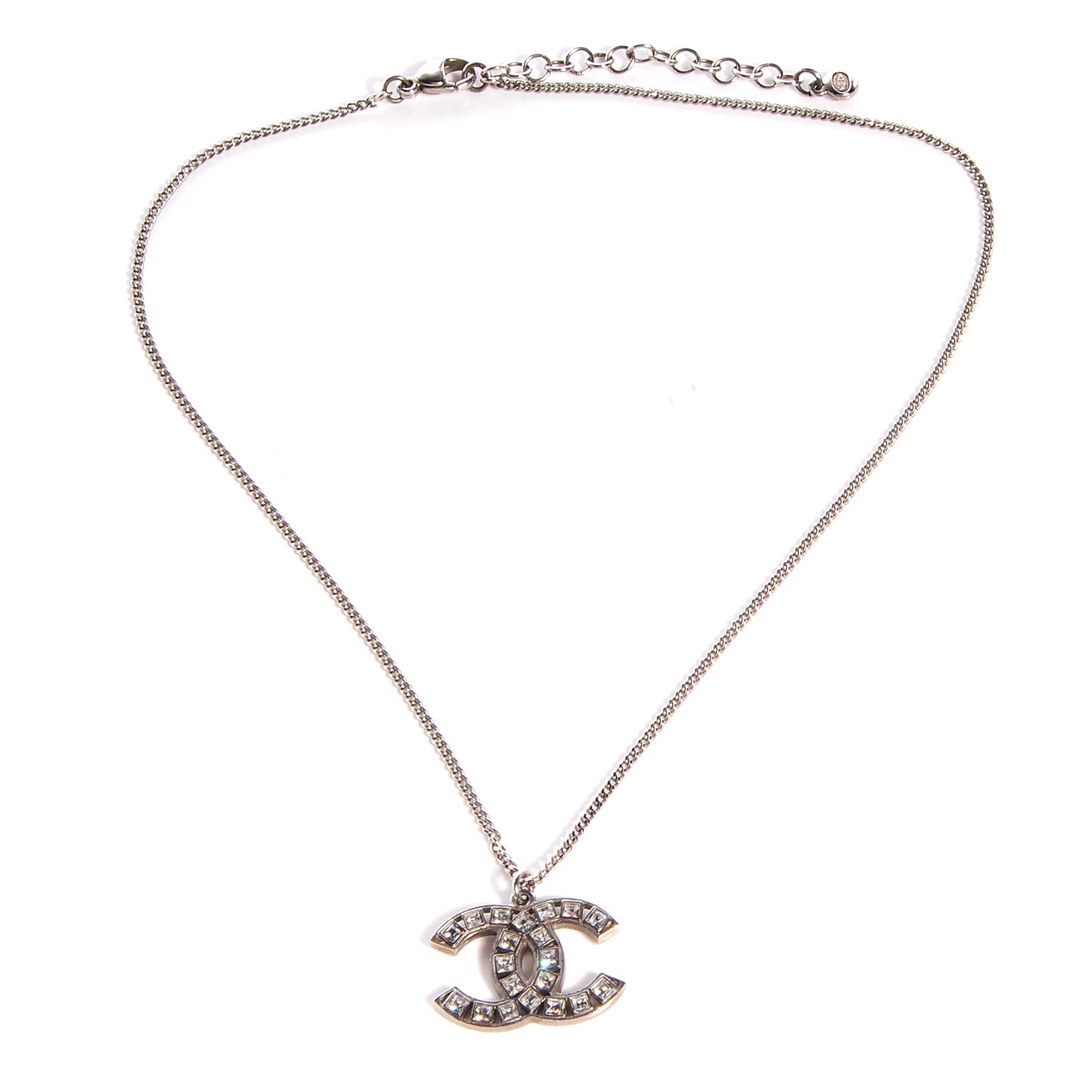 Chanel Baguette Crystal CC Necklace Silver 3 of 6