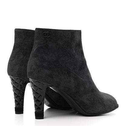 Chanel Suede Calfskin Patent Quilted Peep Toe Short Boots 37 Dark Grey 4 of 9