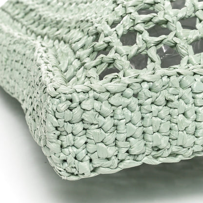 Prada Yarn Raffia Effect Crochet Logo Embroidered Tote Bag Acqua 8 of 8