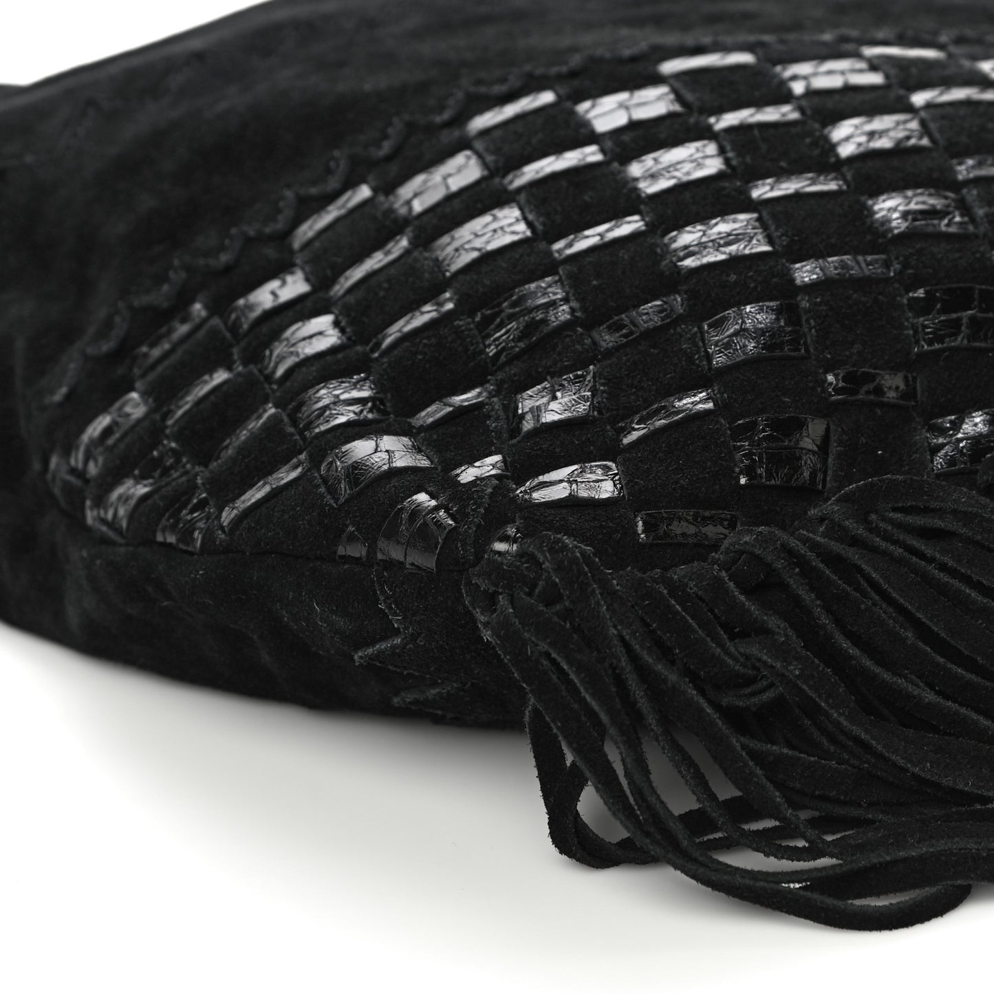 Python Suede Fringe Tatum Shopper Tote Black