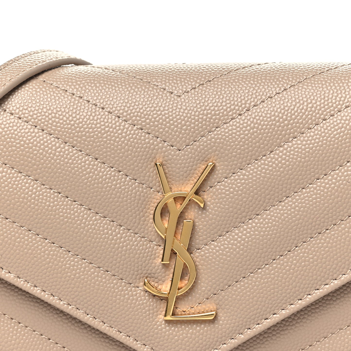 Grain De Poudre Matelasse Chevron Monogram Envelope Chain Wallet Dark Beige