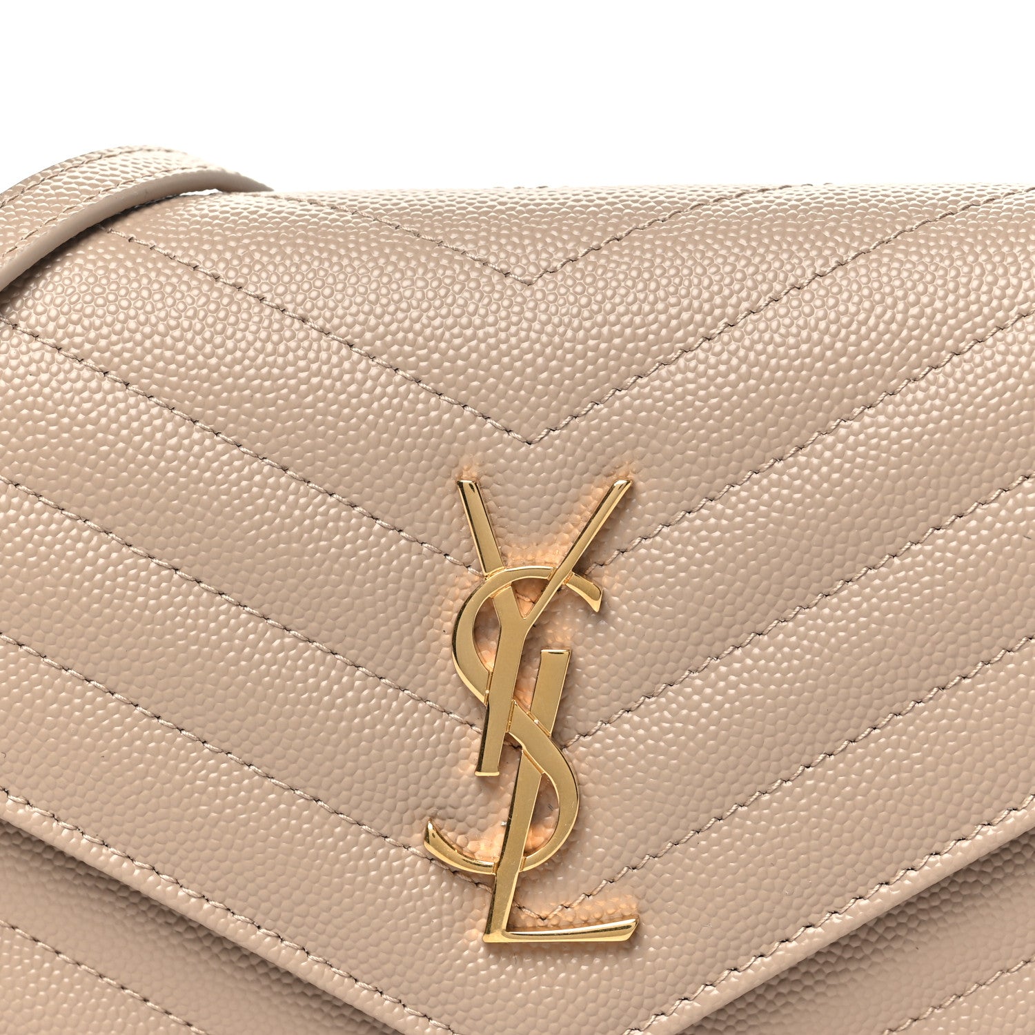 Saint Laurent Grain De Poudre Matelasse Chevron Monogram Envelope Chain Wallet Dark Beige 7 of 10