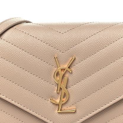 Saint Laurent Grain De Poudre Matelasse Chevron Monogram Envelope Chain Wallet Dark Beige 7 of 10