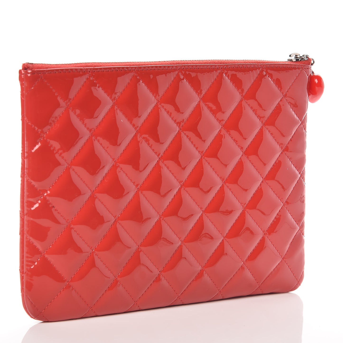 Patent Calfskin Quilted Valentine Hearts O Cosmetic Case Dark Pink