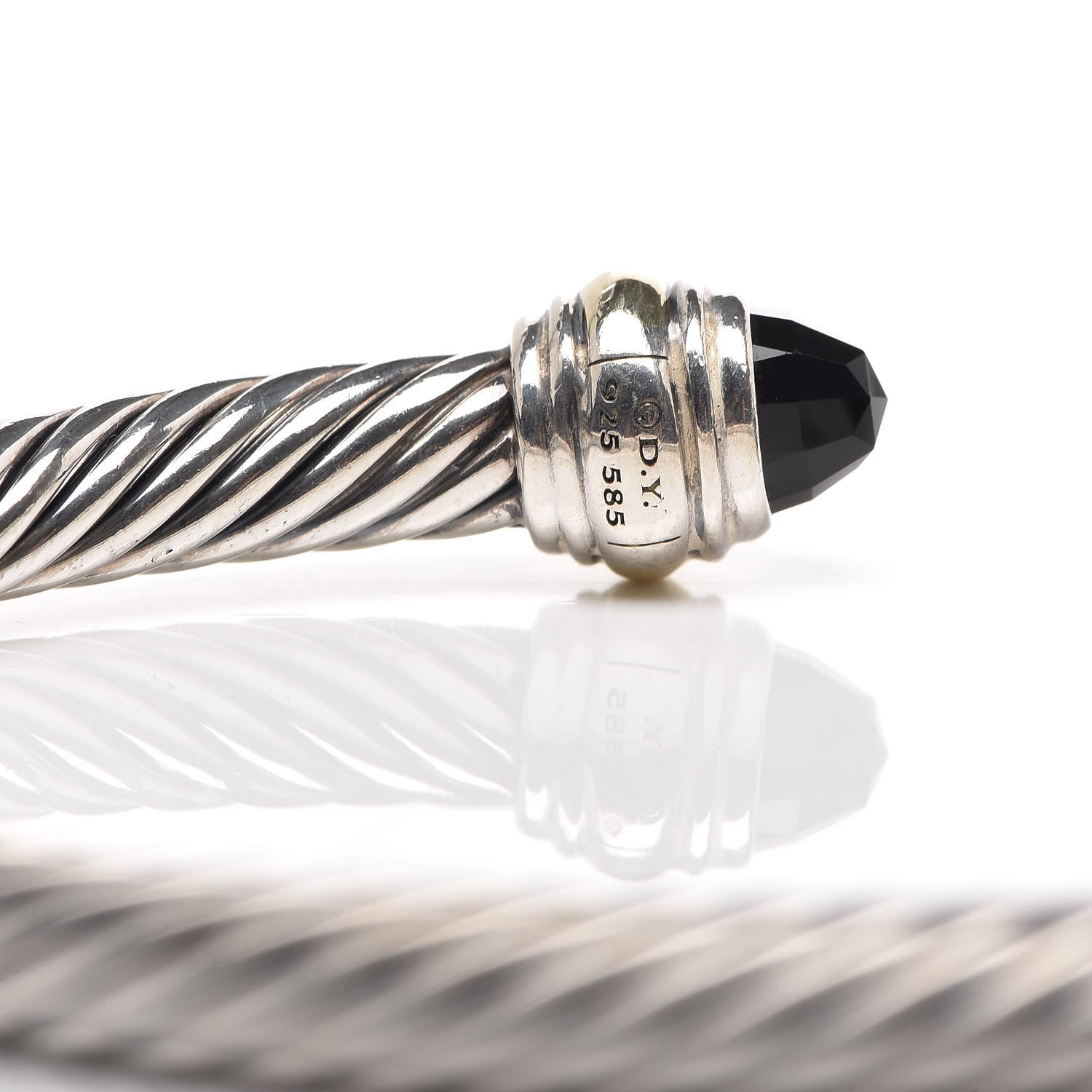 David Yurman Sterling Silver 14K Yellow Gold Black Onyx 5mm Cable Classics Bracelet 4 of 4