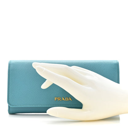 Prada Saffiano Metal Continental Flap Wallet Turchese 2 of 16