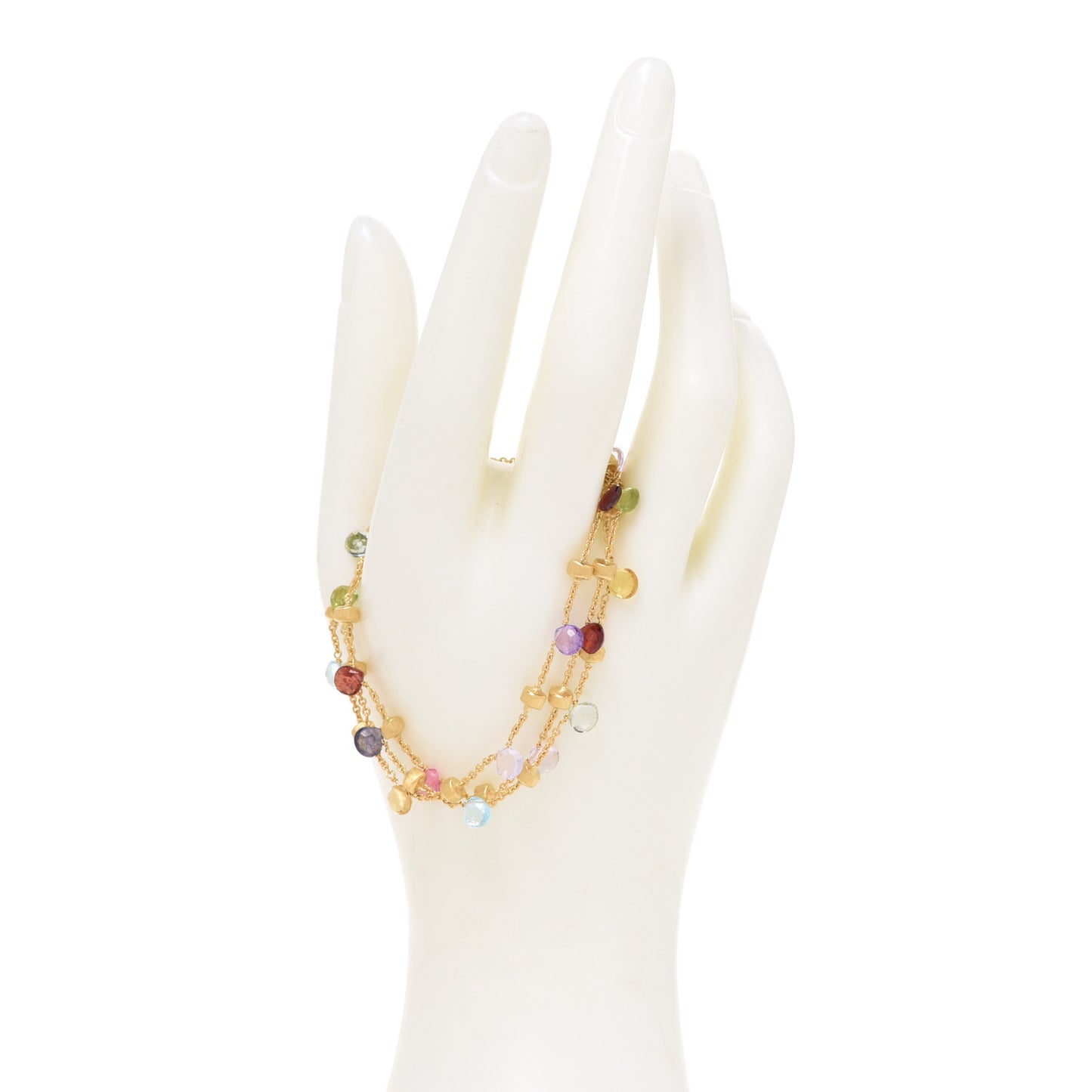 18K Yellow Gold Multi Gemstone Paradise Triple Strand Bracelet