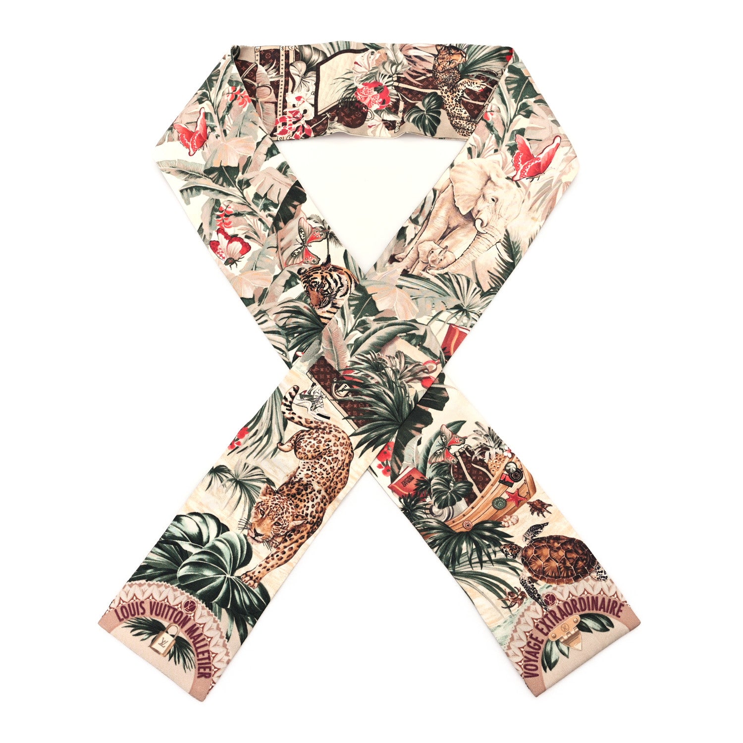 Louis Vuitton Silk Voyage Extraordinaire Bandeau Scarf Beige 1 of 3