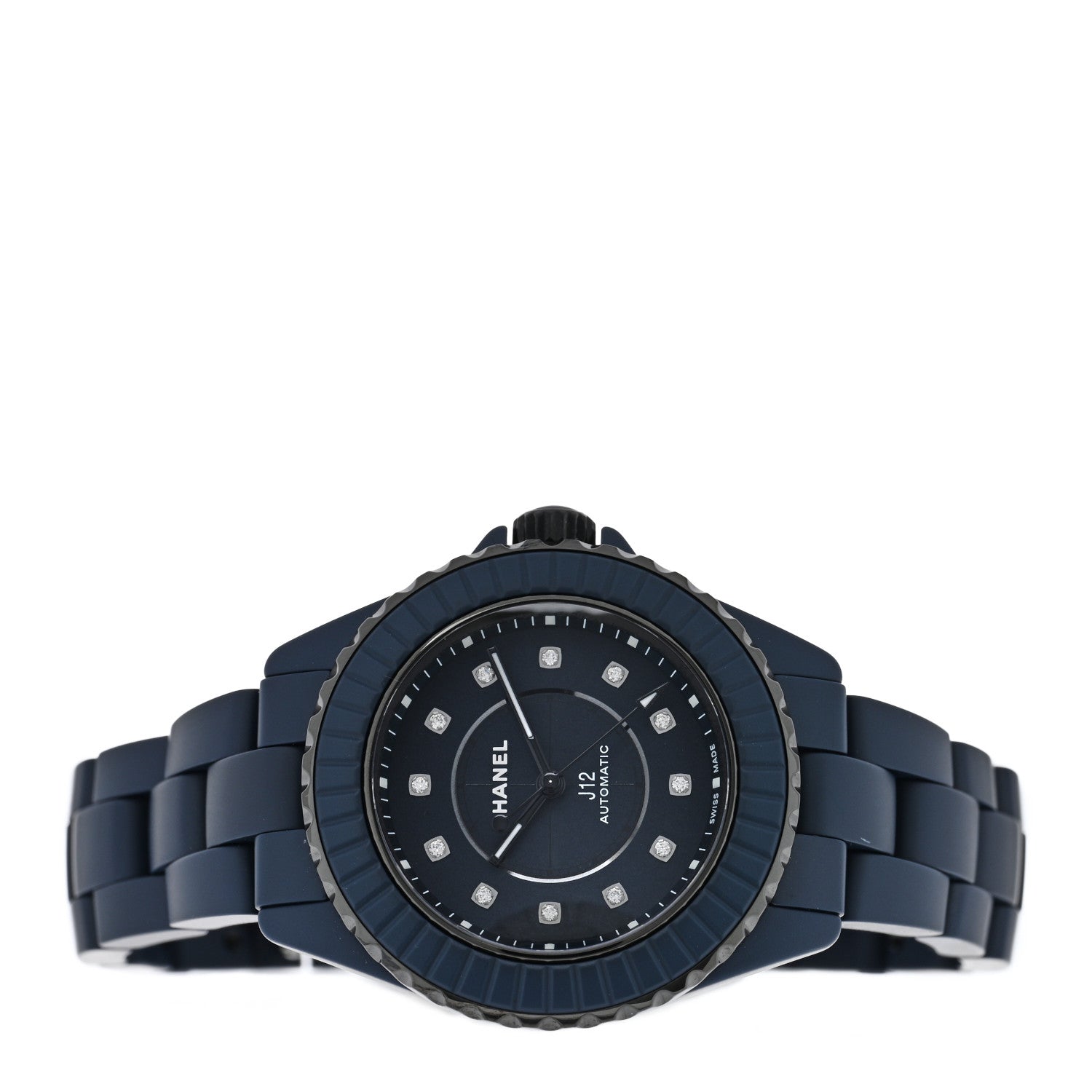 Chanel Stainless Steel Ceramic Diamond 33mm J12 Automatic Watch Blue 2 of 5