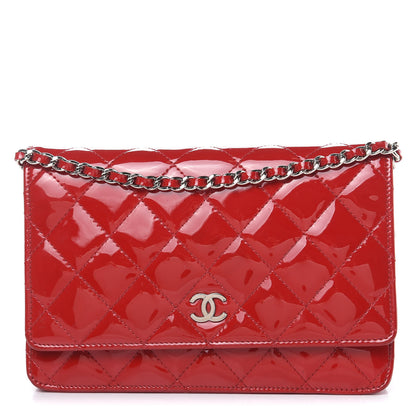 Chanel Patent Quilted Wallet On Chain WOC Red 1 of 19