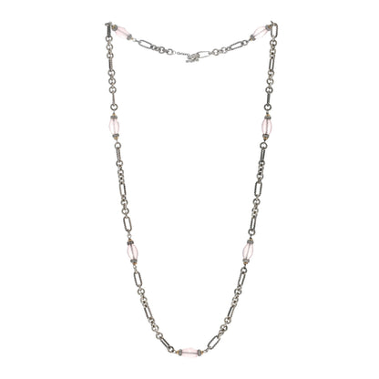 David Yurman Sterling Silver 18K Yellow Gold Diamond Rose Quartz Figaro Chain Long Necklace 2 of 4