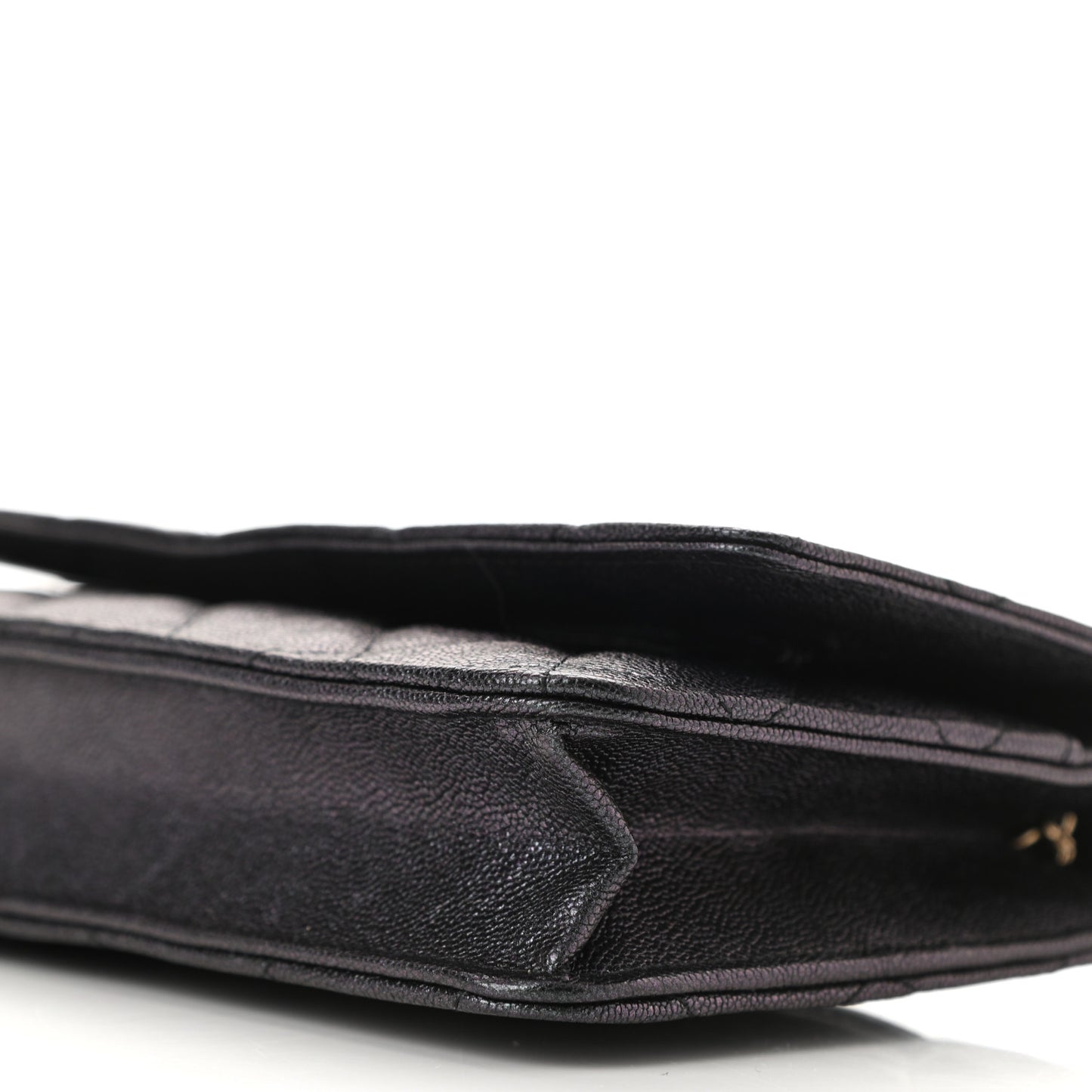 Iridescent Caviar Quilted Wallet On Chain WOC Black