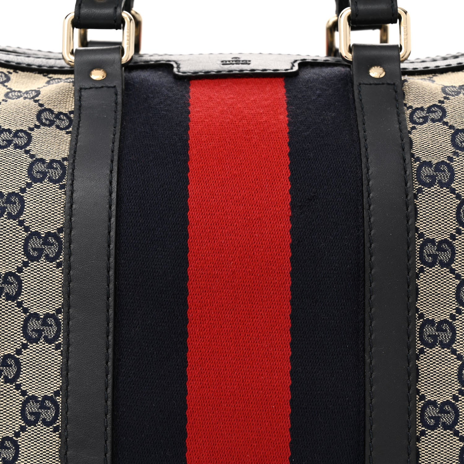Gucci Monogram Selleria Calfskin Vintage Web Medium Boston Beige Blue 8 of 13