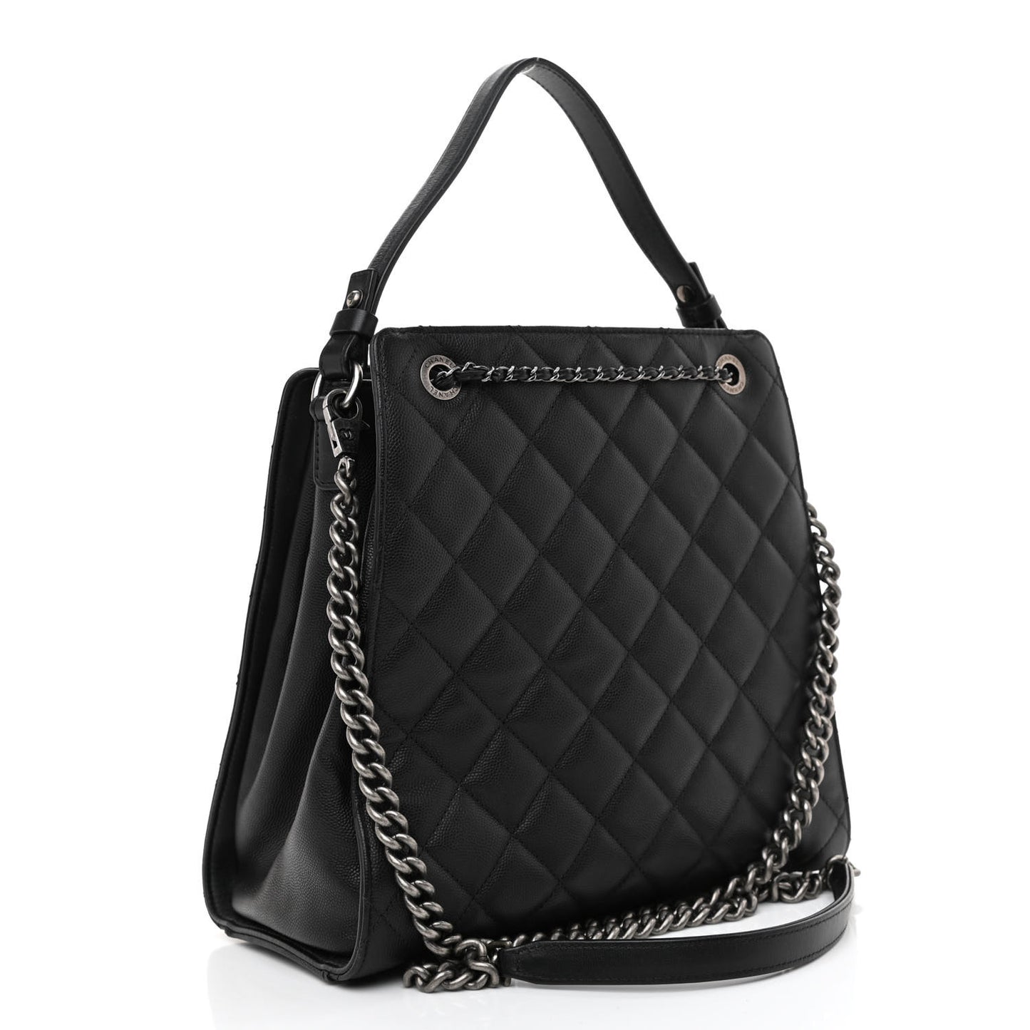 Caviar Quilted Medium CC Bucket Bag Black