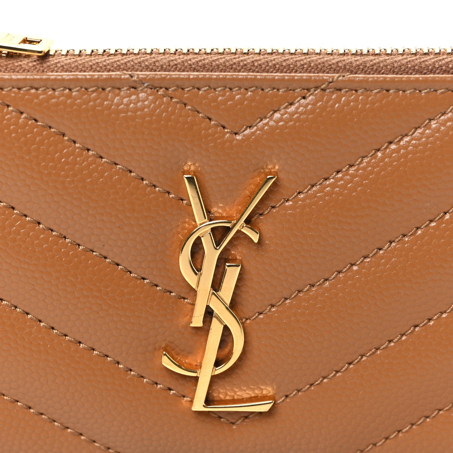 Saint Laurent Grain De Poudre Matelasse Chevron Monogram Fragments Zippered Card Case Cork 7 of 7