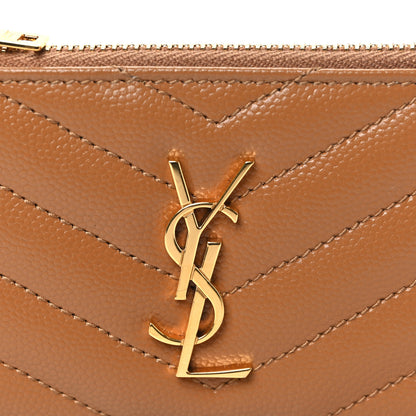 Saint Laurent Grain De Poudre Matelasse Chevron Monogram Fragments Zippered Card Case Cork 7 of 7