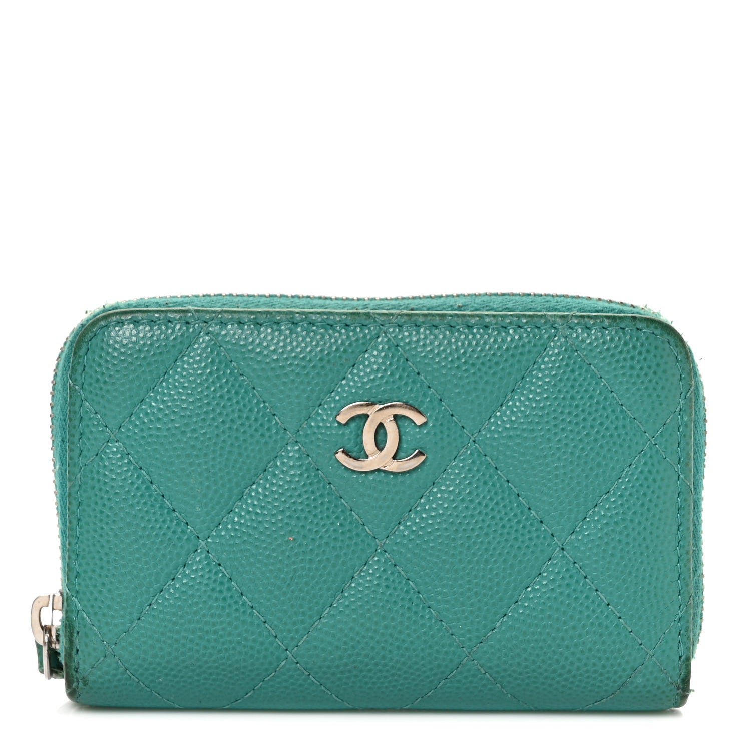 Chanel Caviar Quilted Zip Coin Purse Turquoise 1 of 10