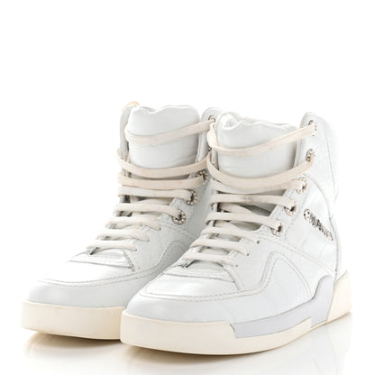 Chanel Calfskin Crocodile Embossed Cocodile High Top Sneakers 38 White 3 of 15