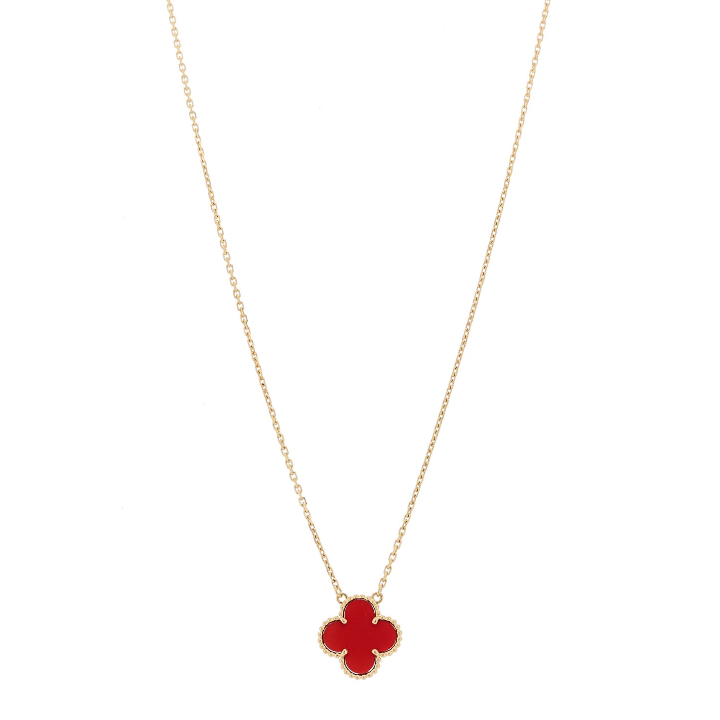 18K Yellow Gold Carnelian Vintage Alhambra Pendant Necklace