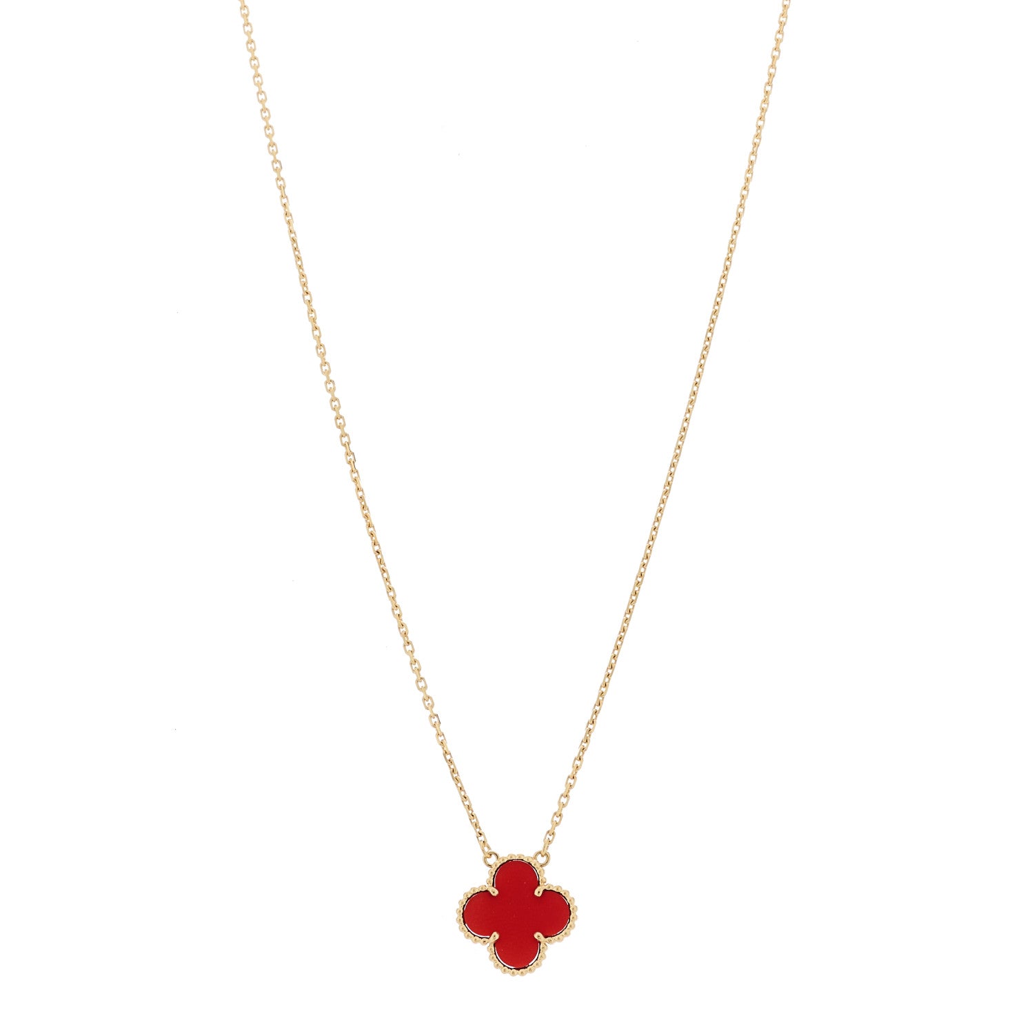 Van Cleef & Arpels 18K Yellow Gold Carnelian Vintage Alhambra Pendant Necklace 1 of 7