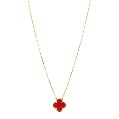 Van Cleef & Arpels 18K Yellow Gold Carnelian Vintage Alhambra Pendant Necklace 1 of 7