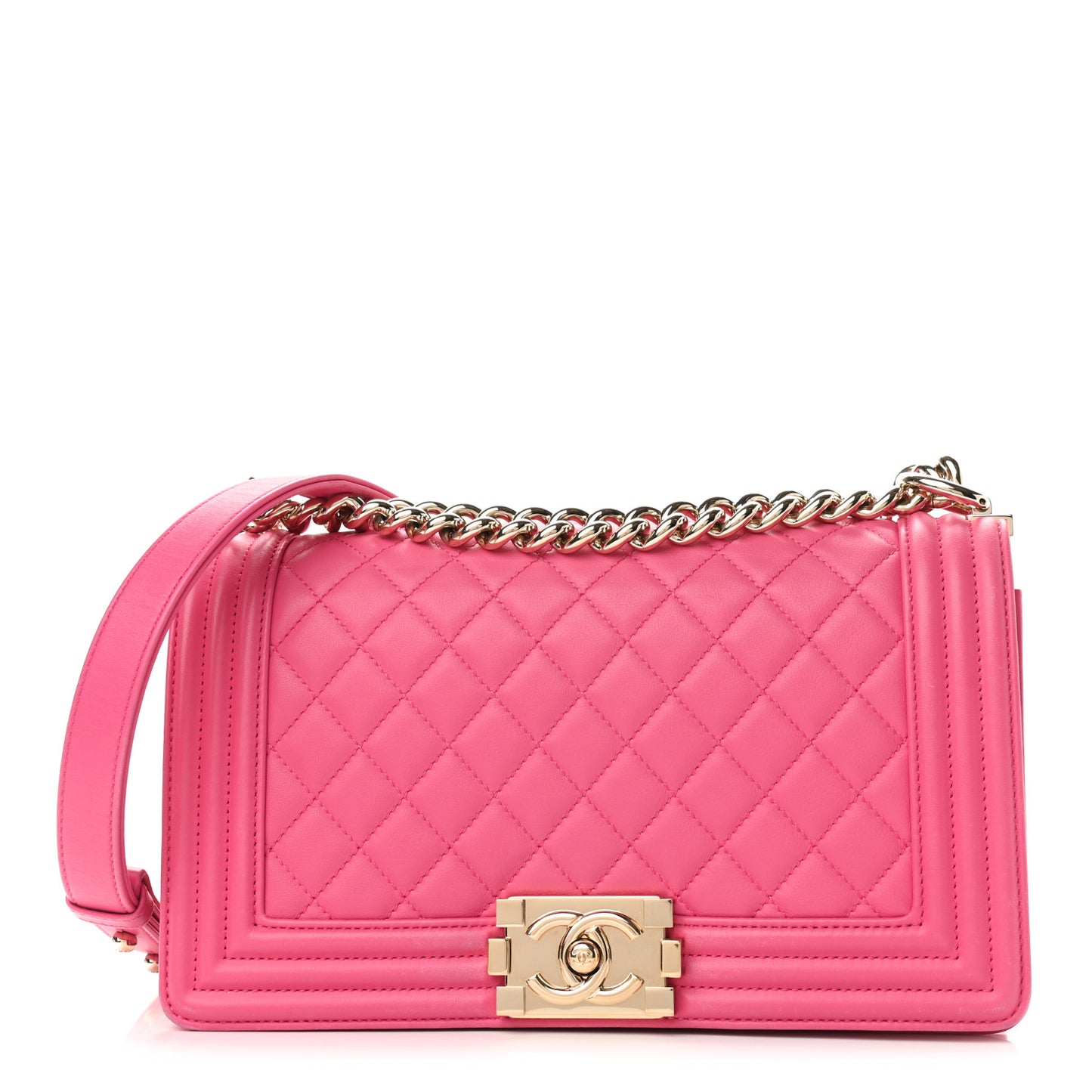 Lambskin Quilted Medium Boy Flap Pink