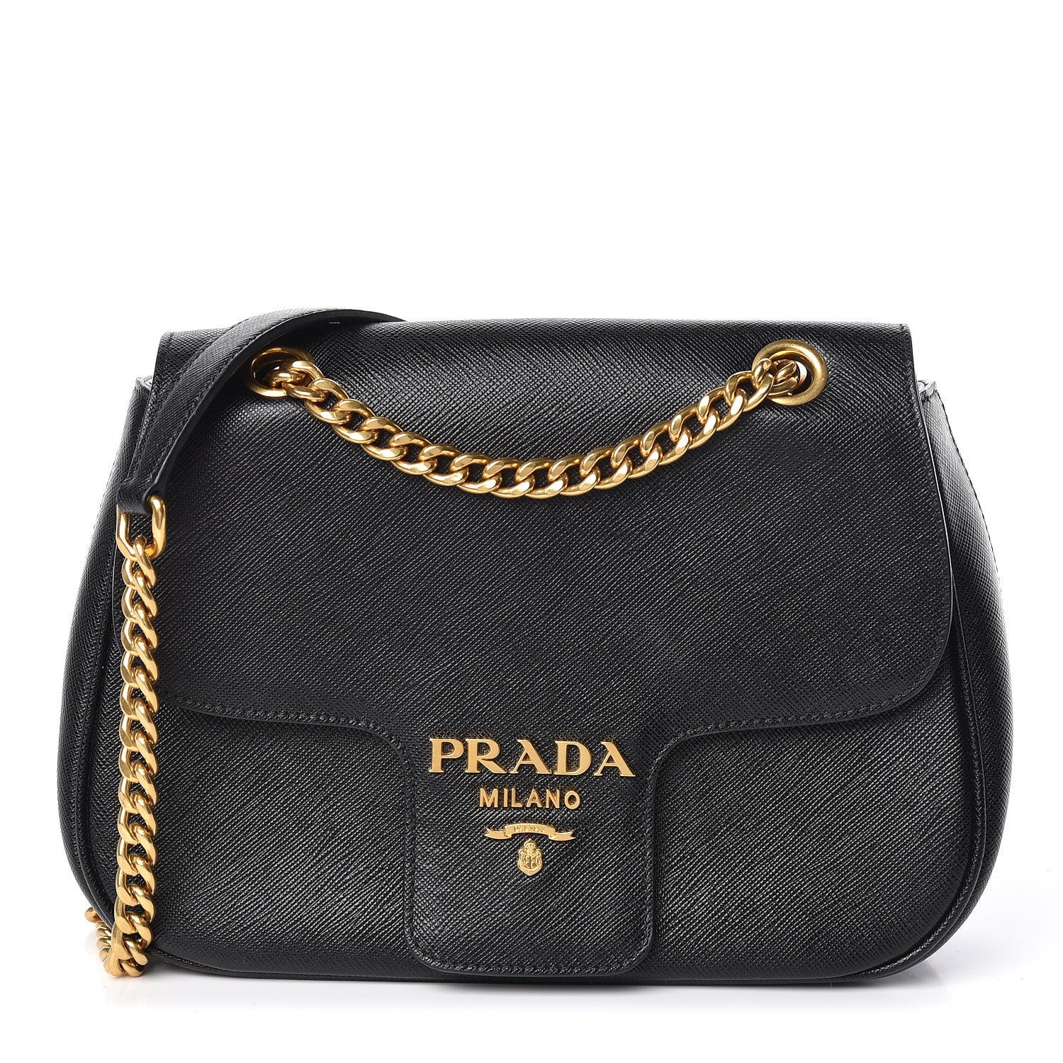 Prada Saffiano Flap Shoulder Bag Black 1 of 10