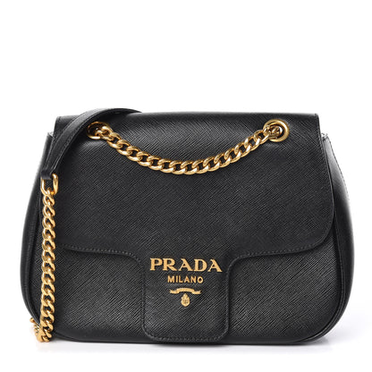 Prada Saffiano Flap Shoulder Bag Black 1 of 10