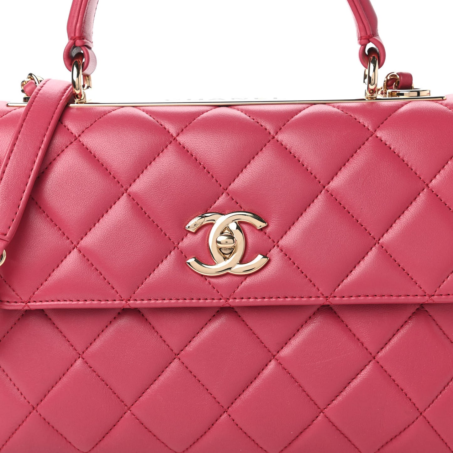 Lambskin Quilted Small Trendy CC Dual Handle Bag Dark Pink