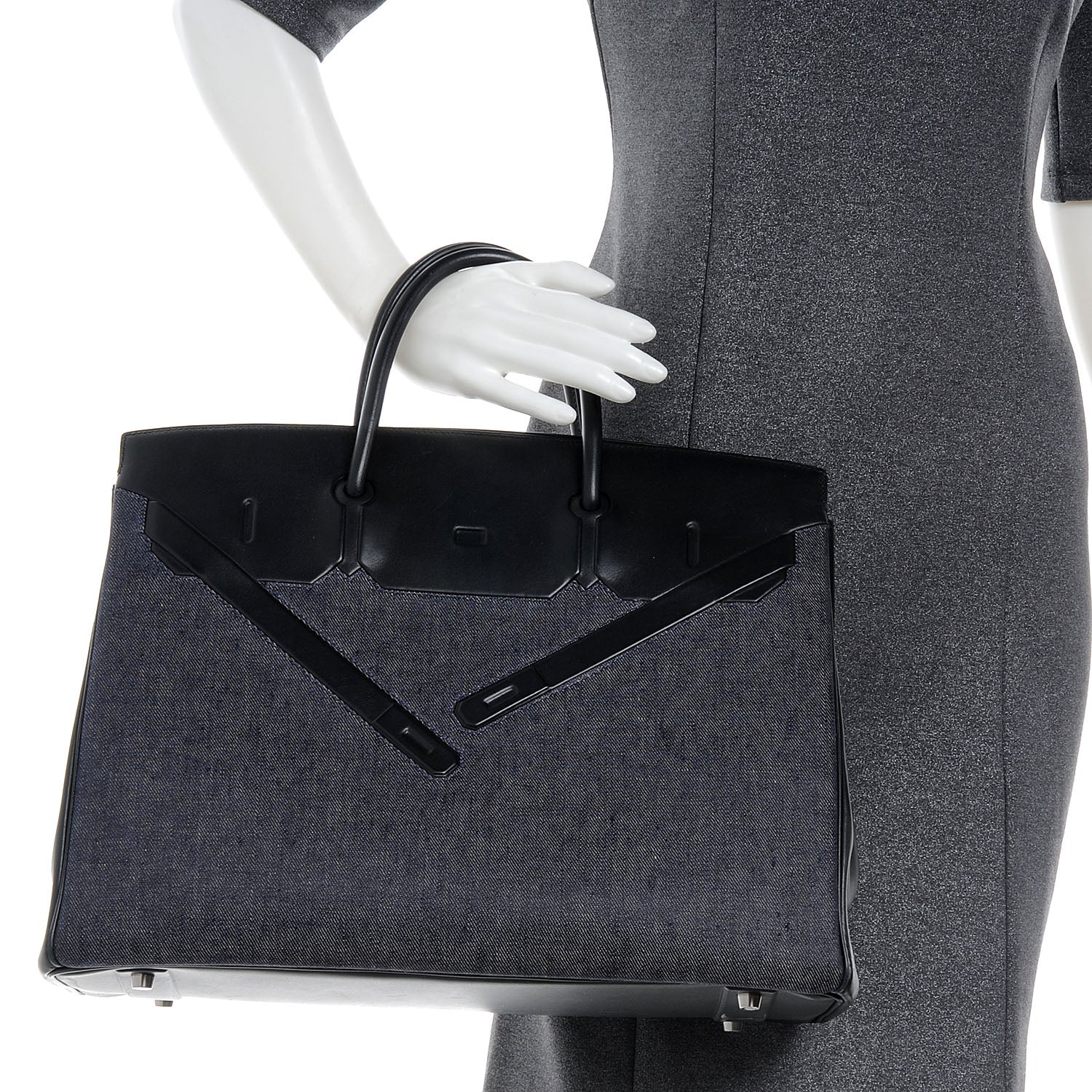 Hermes Evercalf Denim Birkin Shadow 40 Noir Bleu Marine 2 of 8