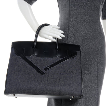 Hermes Evercalf Denim Birkin Shadow 40 Noir Bleu Marine 2 of 8