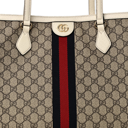 Gucci GG Supreme Monogram Textured Dollar Calfskin Web Medium Ophidia Shopping Tote Beige Ebony Mystic White 8 of 10