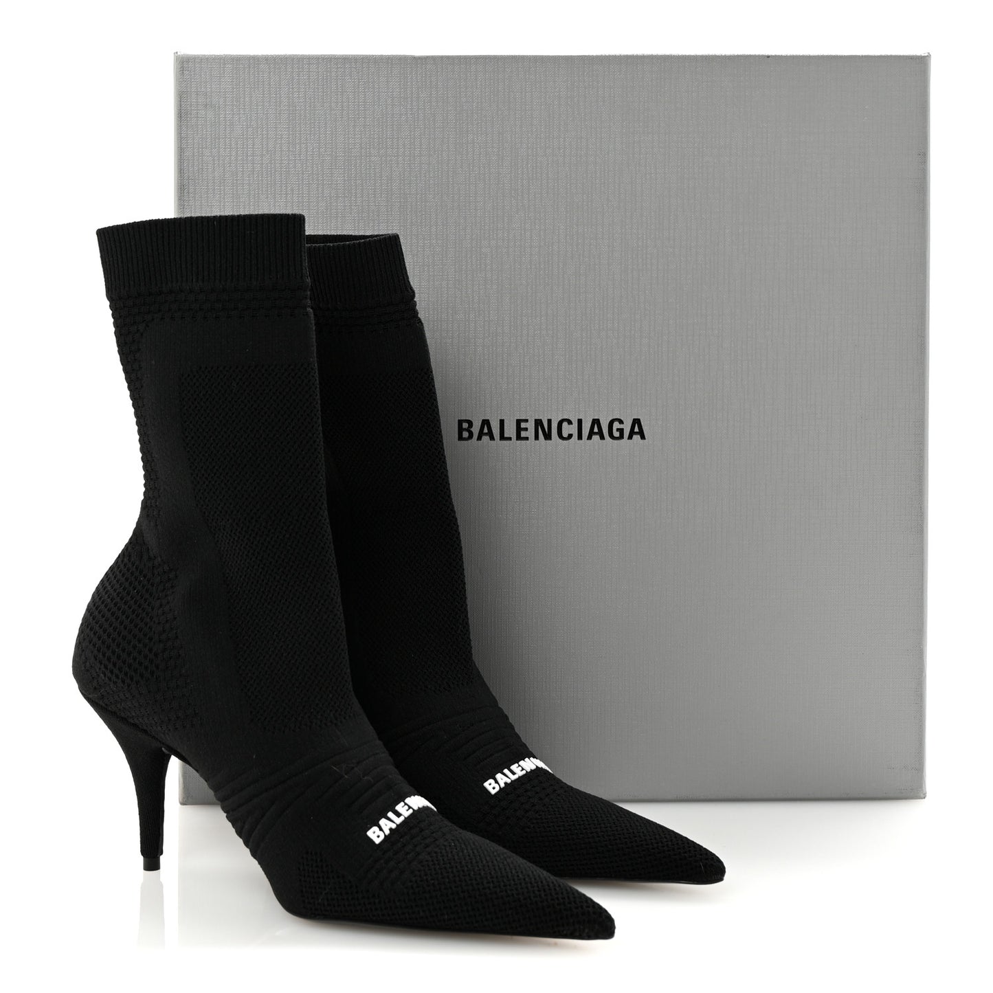 Textured Recycled Knit Logo Extreme Pointed Toe Knife 2.0 Booties 36 Black