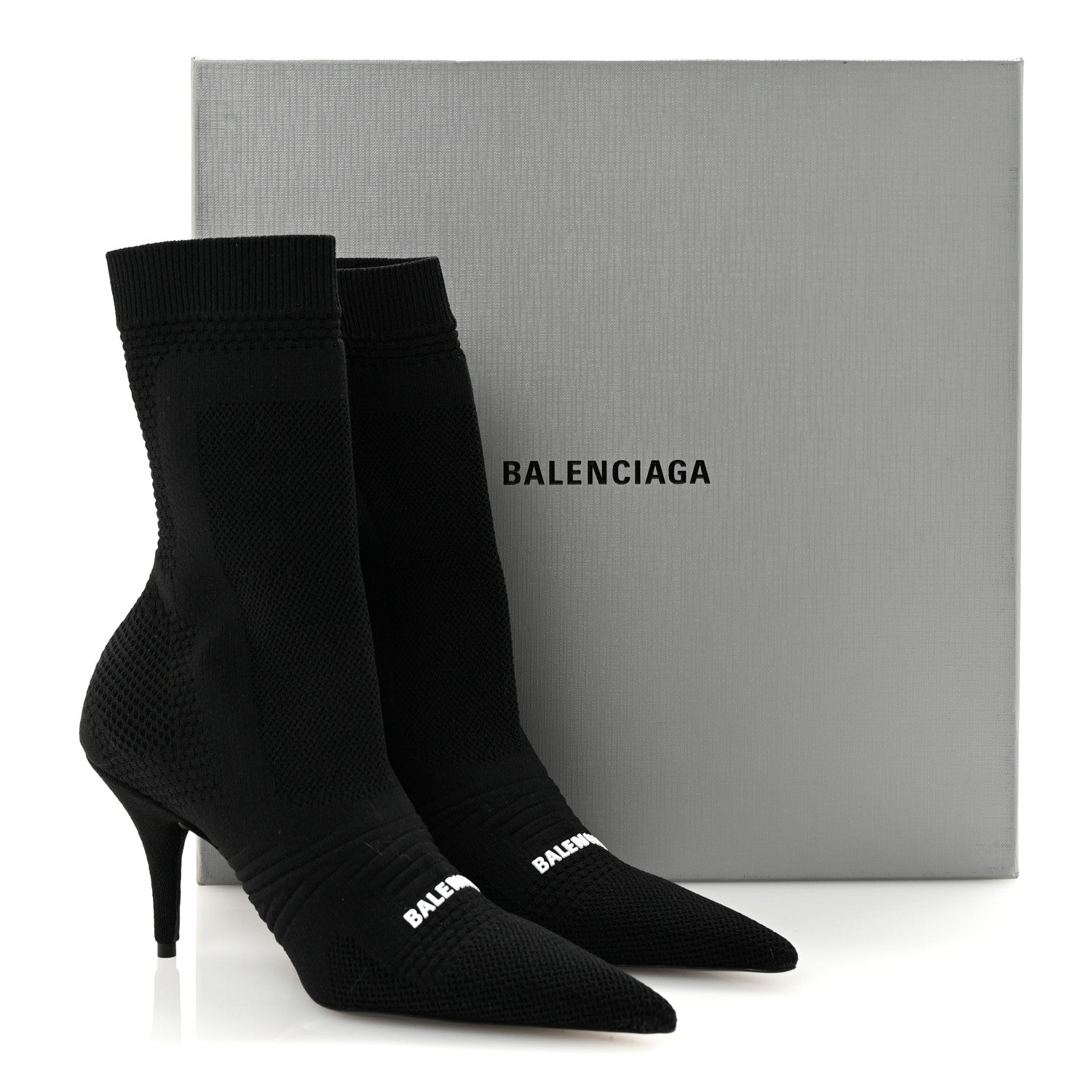 Balenciaga Textured Recycled Knit Logo Extreme Pointed Toe Knife 2.0 Booties 36 Black 8 of 8