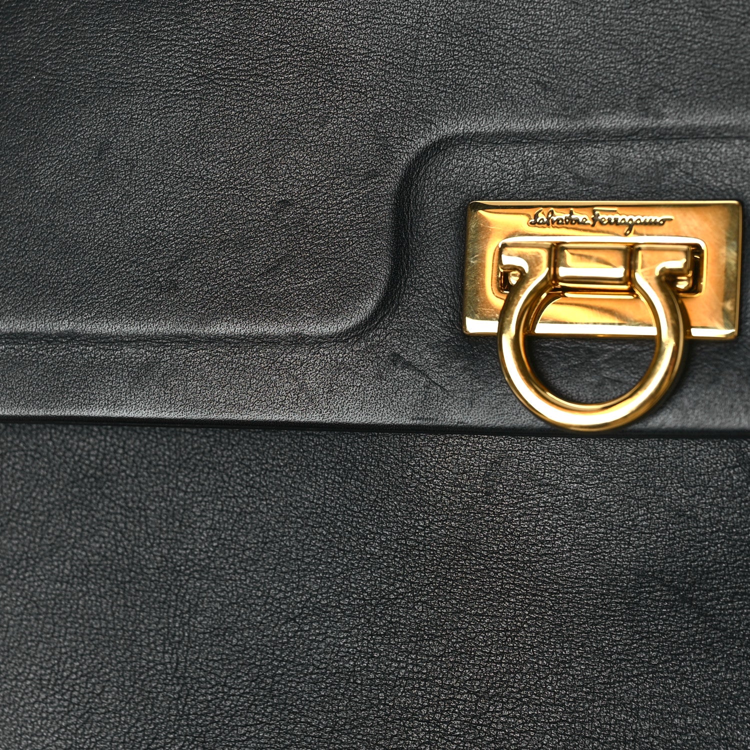 Salvatore Ferragamo Calfskin Trifolio Top Handle Bag Black 9 of 11