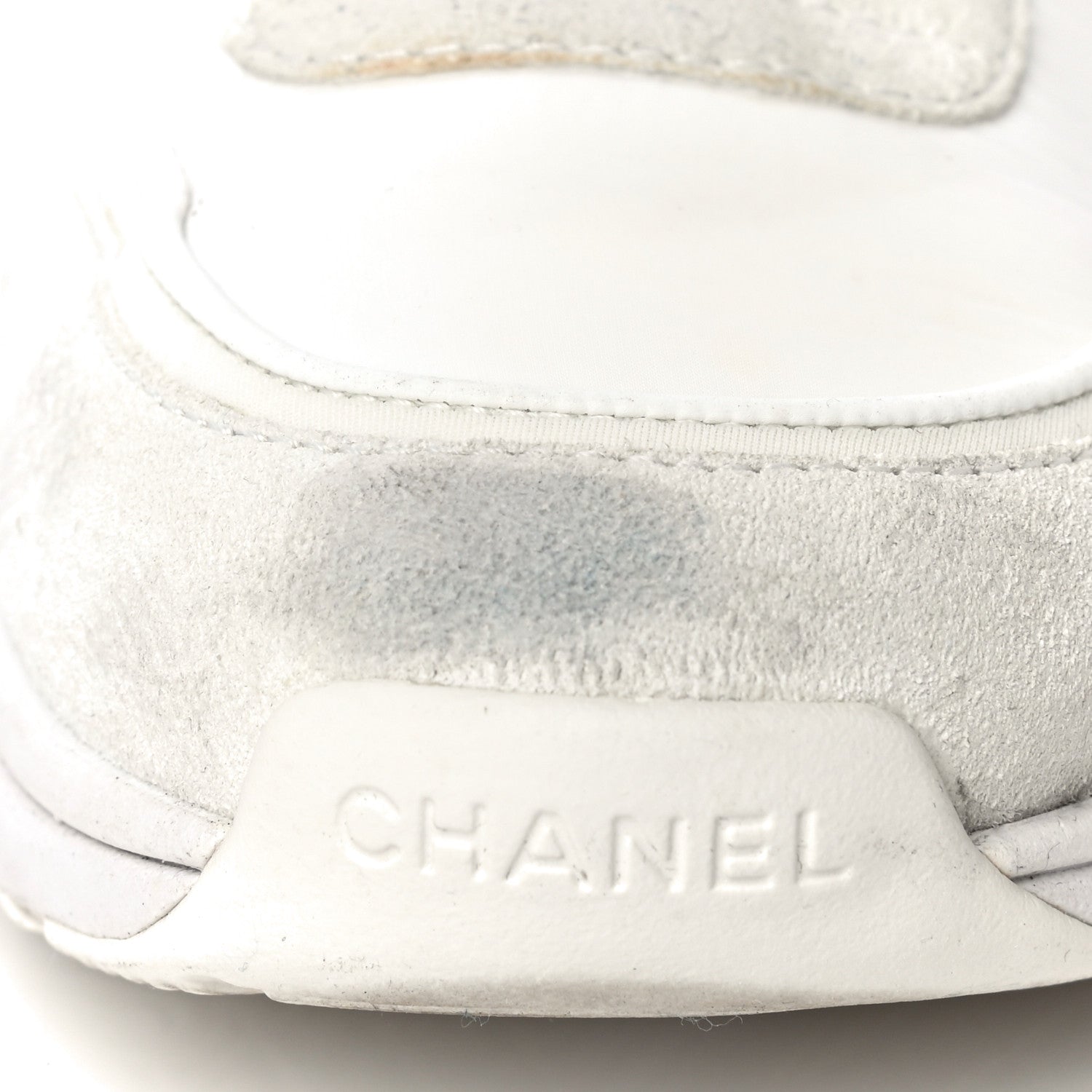 Chanel Suede Calfskin Fabric CC Sneakers 39.5 White 15 of 32