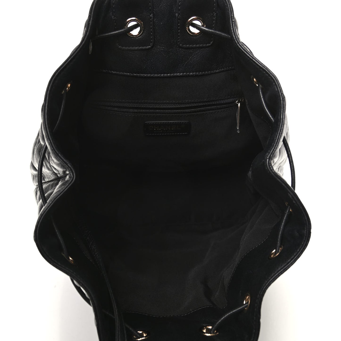 Lambskin Quilted Drawstring Backpack Black