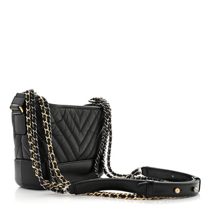 Chanel Aged Calfskin Chevron Quilted Small Gabrielle Hobo Black 3 of 10