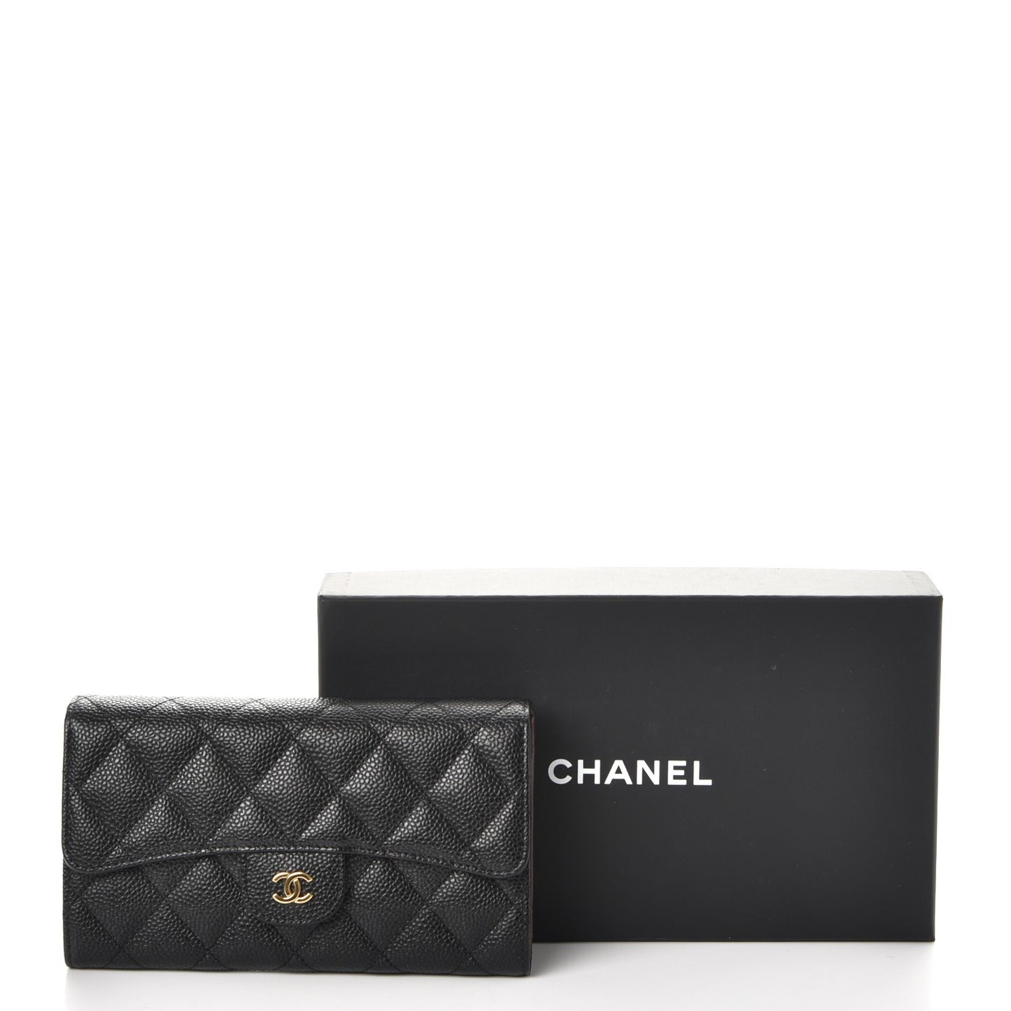 Caviar Quilted Large Flap Wallet Black