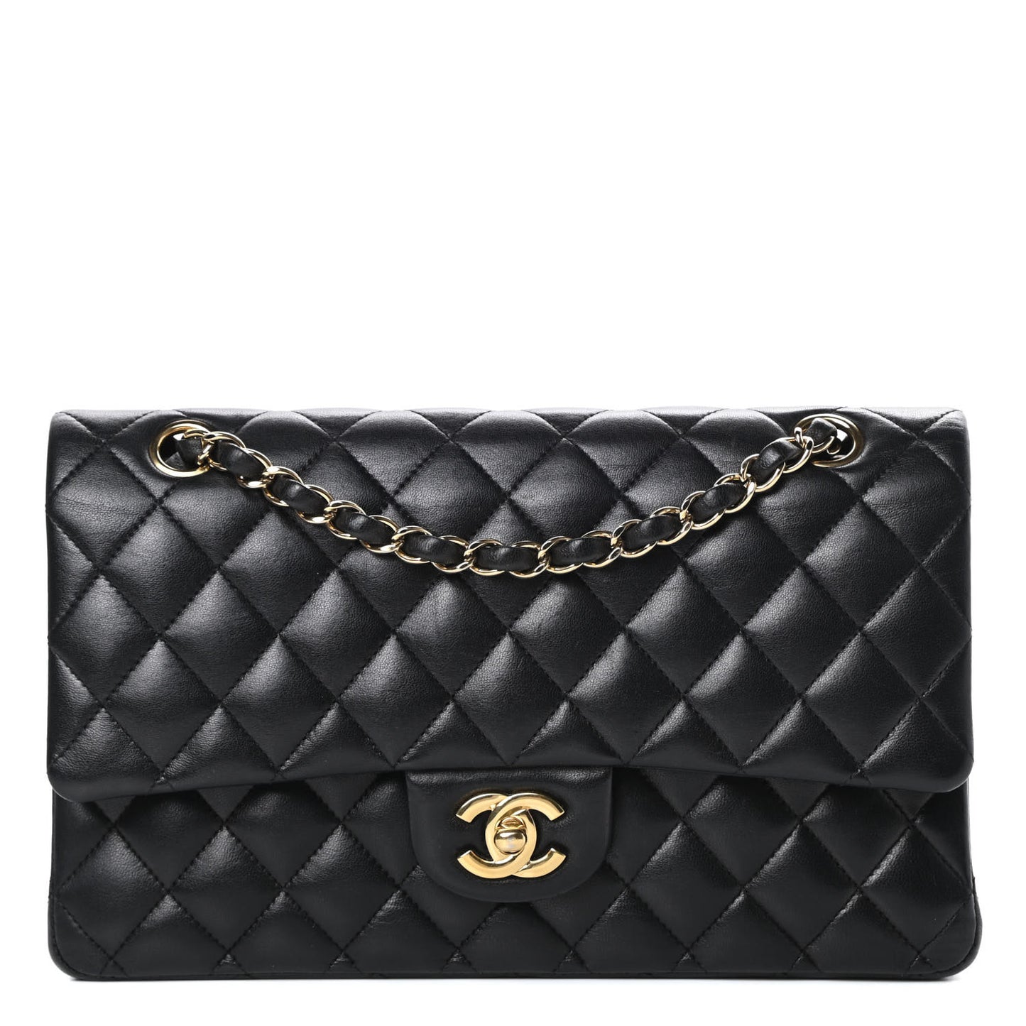 Lambskin Quilted Medium Double Flap Black