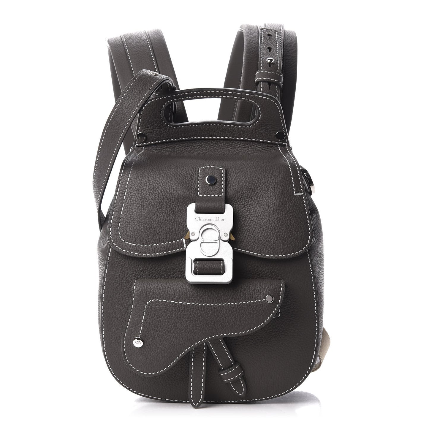 Grained Calfskin Mini Saddle Backpack Grey