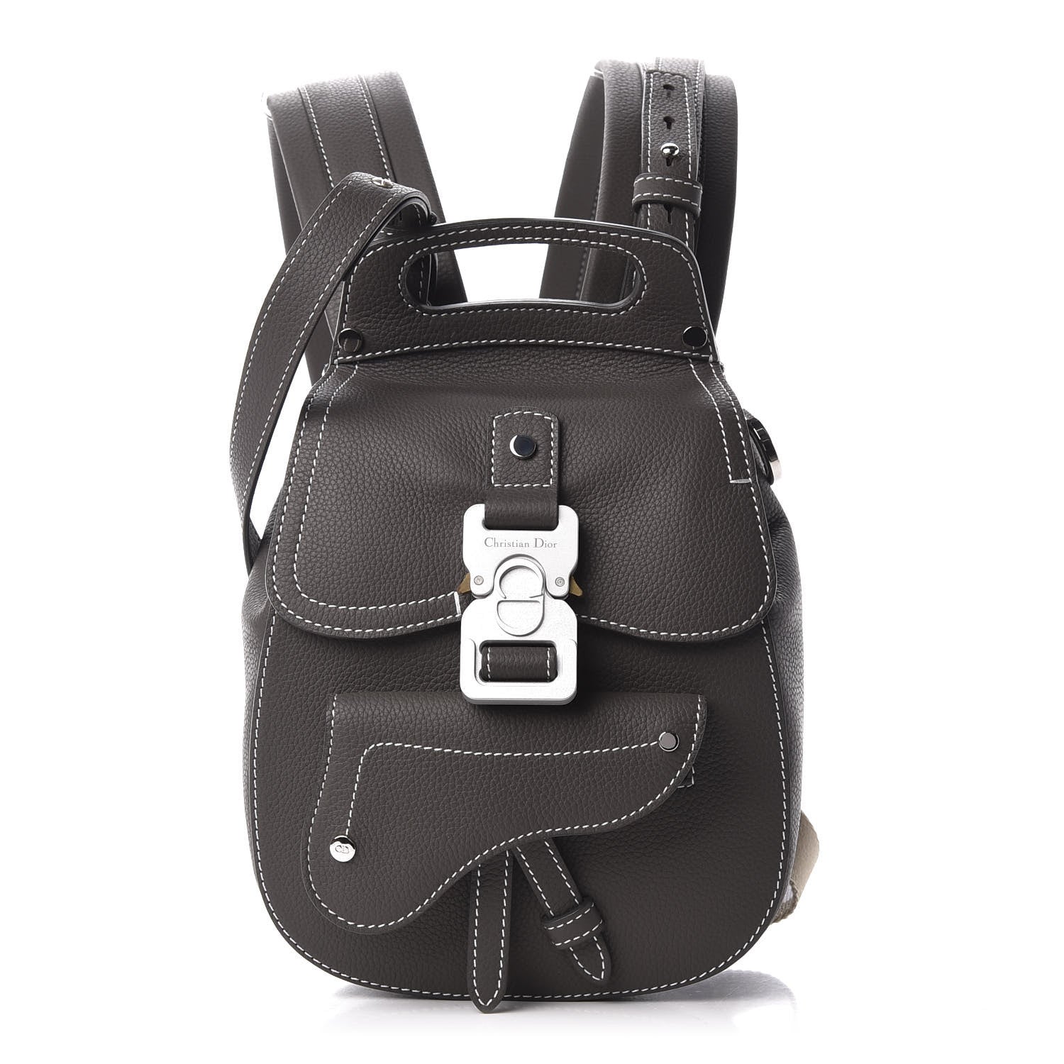 Christian Dior Grained Calfskin Mini Saddle Backpack Grey 1 of 9
