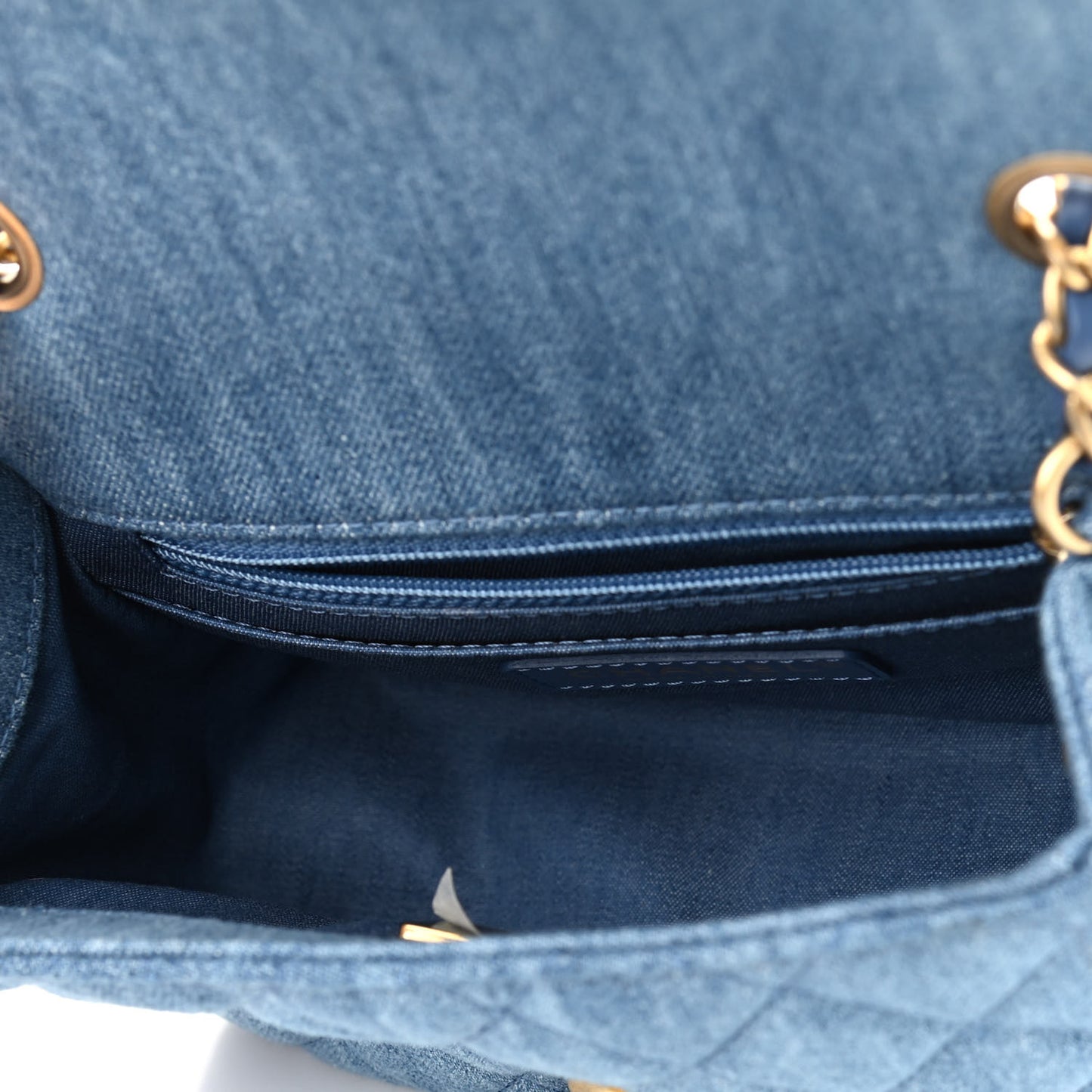 Denim Quilted Mini Pearl Crush Flap Blue