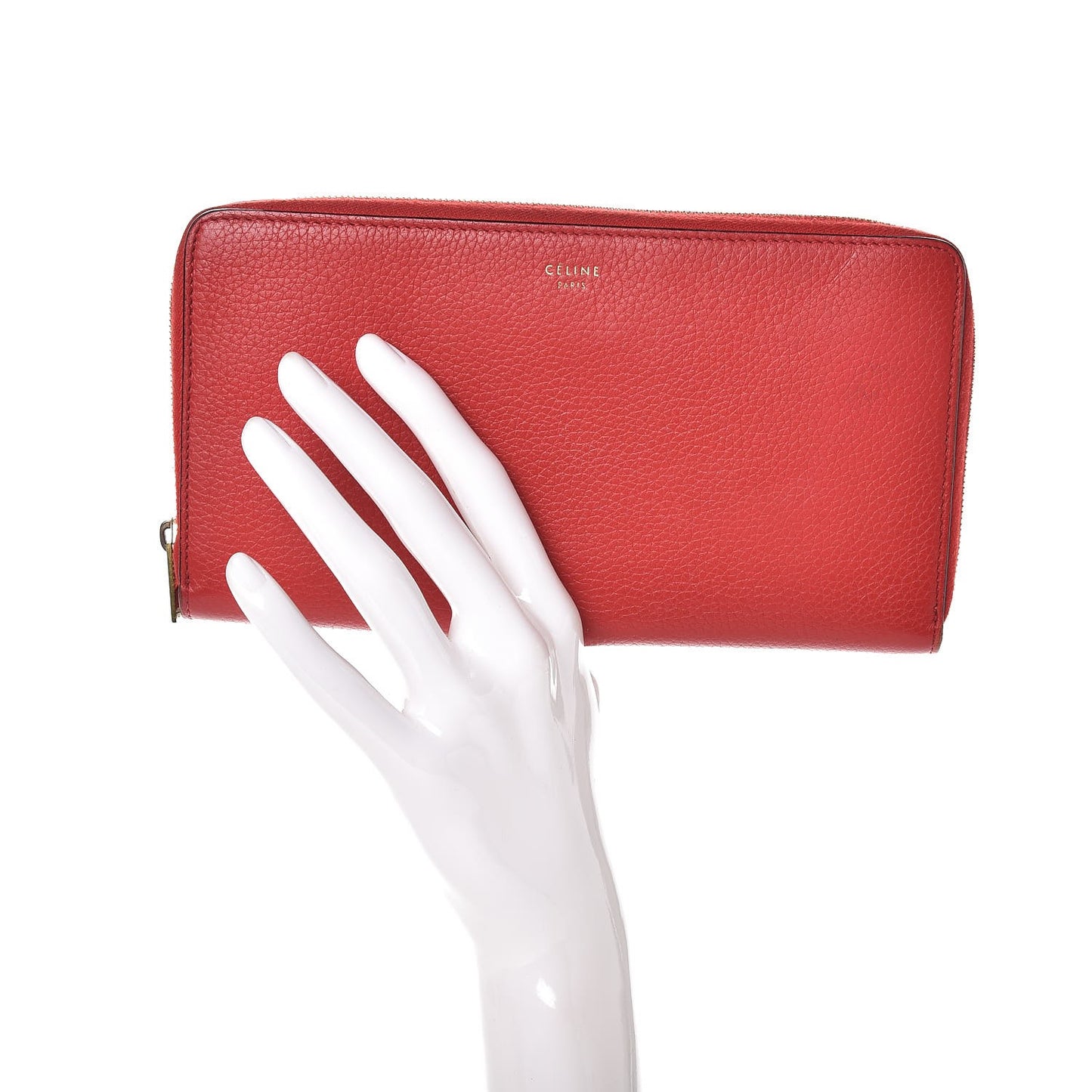 Drummed Calfskin Large Zip Around Multifunction Wallet Coquelicot