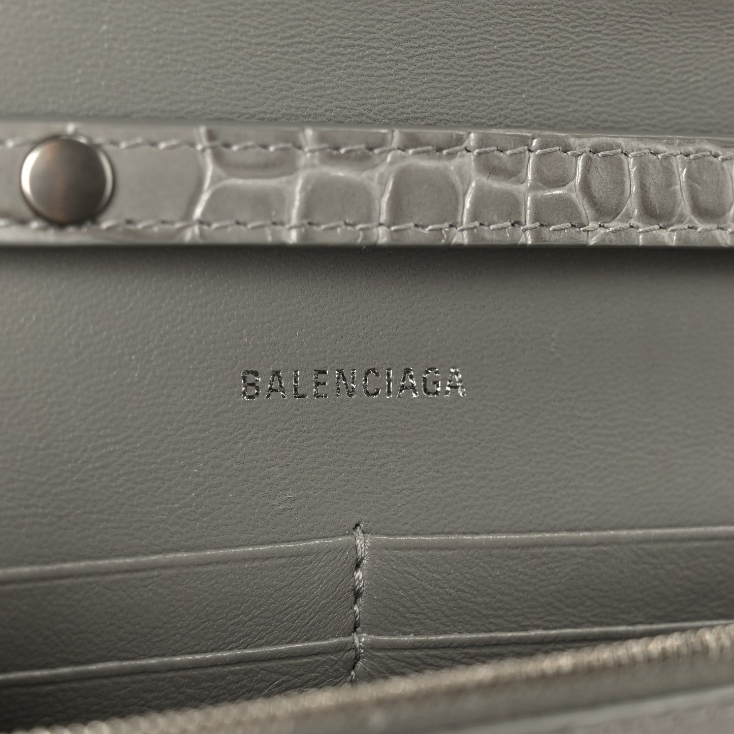 Shiny Calfskin Crocodile Embossed Hourglass Chain Bag Balenciaga Steel Grey